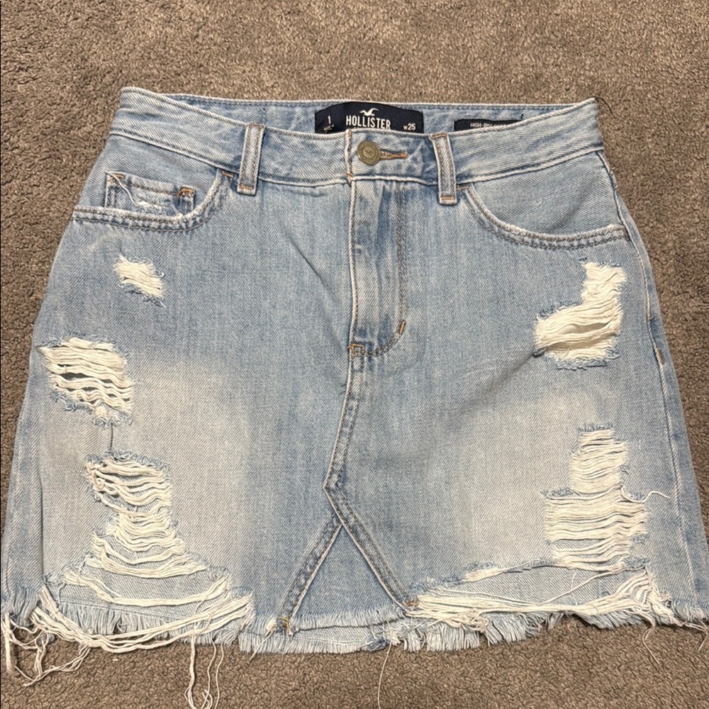 Hollister Light Blue Distressed Denim Skirt
